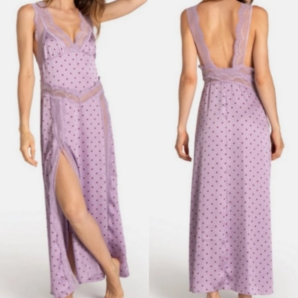 Free People Bad For You Slip Dress Petal Combo Purple Lace Dot Extra Large - Picture 10 of 10